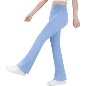 imageBIG ELEPHANT Girls Fleece Lined Flare Leggings  Warm Winter High Waisted Athletic Bell Bottom Pants for KidsCosmic Blue
