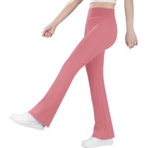 imageBIG ELEPHANT Girls Fleece Lined Flare Leggings  Warm Winter High Waisted Athletic Bell Bottom Pants for KidsPink