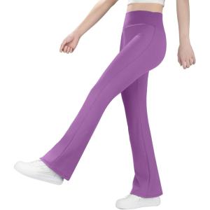 imageBIG ELEPHANT Girls Fleece Lined Flare Leggings  Warm Winter High Waisted Athletic Bell Bottom Pants for KidsPurple