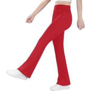 imageBIG ELEPHANT Girls Fleece Lined Flare Leggings  Warm Winter High Waisted Athletic Bell Bottom Pants for KidsRed