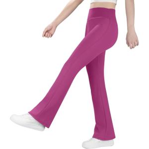 imageBIG ELEPHANT Girls Fleece Lined Flare Leggings  Warm Winter High Waisted Athletic Bell Bottom Pants for KidsRose Red