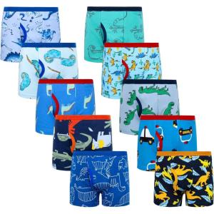 imageBIG ELEPHANT Boys Boxer Briefs 10Pack Toddler 100 Cotton Dinosaur Print Underwear Soft and Breathable Sizes 3T9YBlue Dinosaur