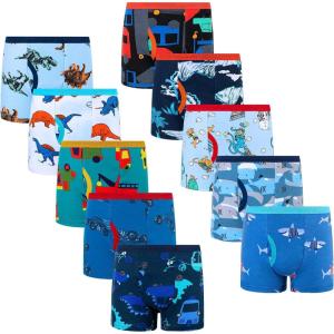 imageBIG ELEPHANT Boys Boxer Briefs 10Pack Toddler 100 Cotton Dinosaur Print Underwear Soft and Breathable Sizes 3T9YBlue Shark