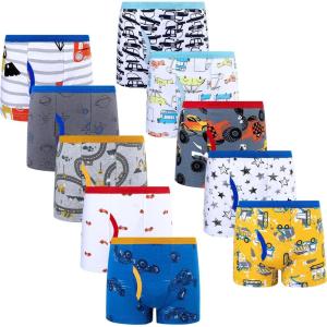 imageBIG ELEPHANT Boys Boxer Briefs 10Pack Toddler 100 Cotton Dinosaur Print Underwear Soft and Breathable Sizes 3T9YYellow Car