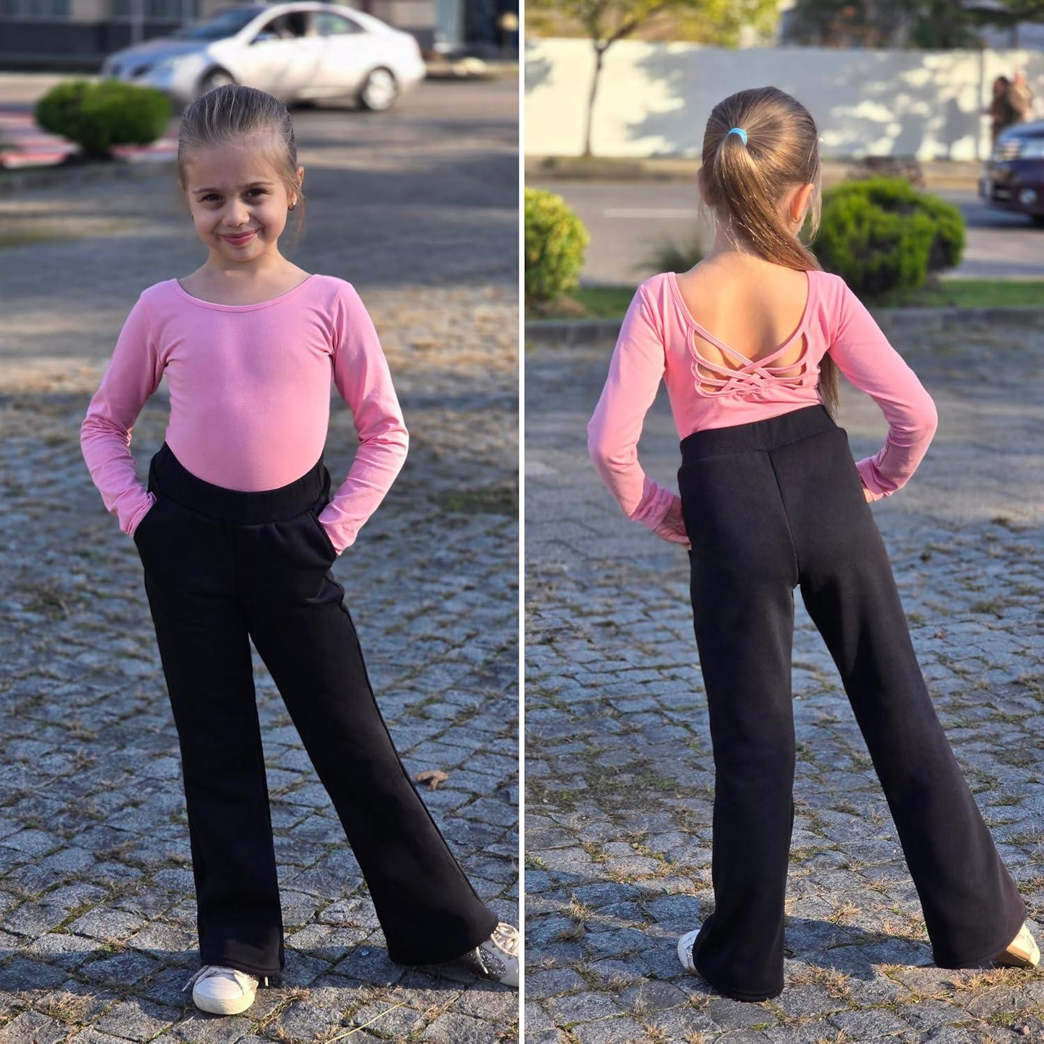 imageBIG ELEPHANT Girls Fleece Flared Dress Pants  Soft Bell Bottom Uniform Pants with Pockets for School or Daily WearBlack