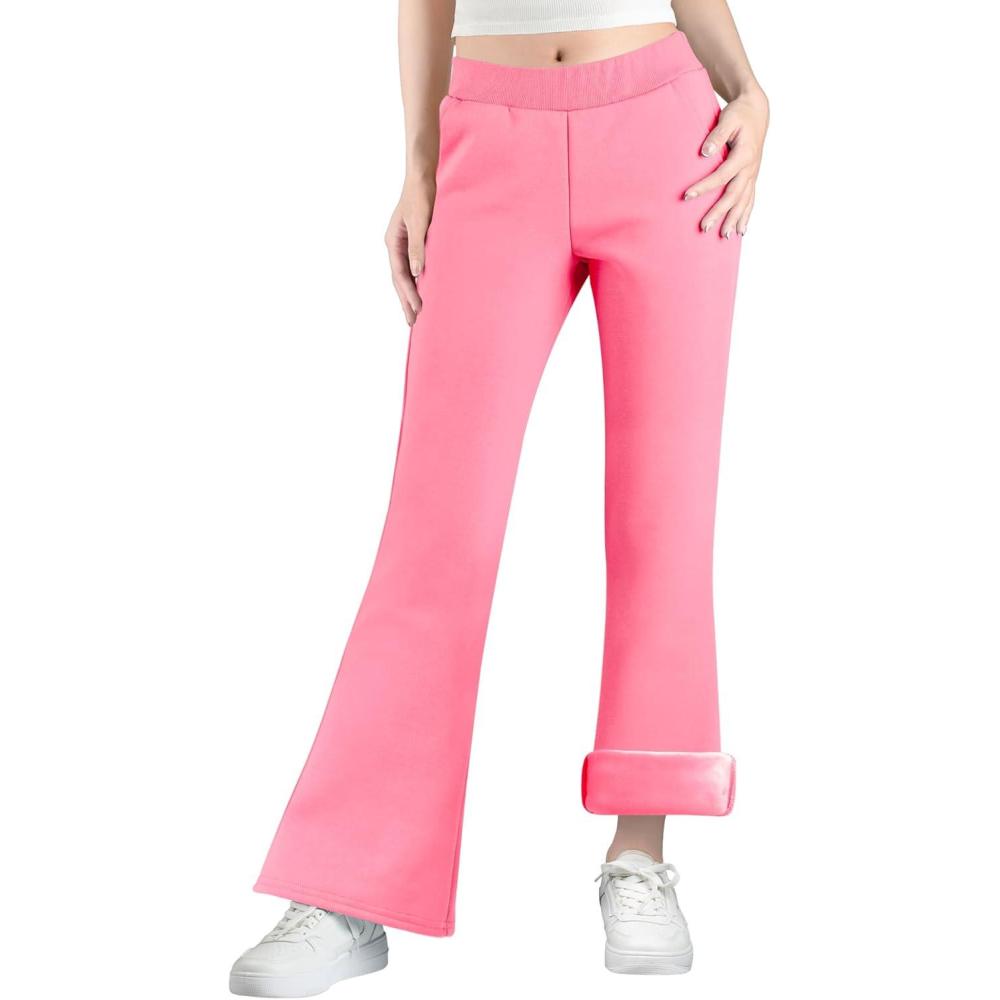 imageBIG ELEPHANT Girls Fleece Flared Dress Pants  Soft Bell Bottom Uniform Pants with Pockets for School or Daily WearPink