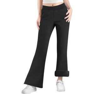 imageBIG ELEPHANT Girls Fleece Flared Dress Pants  Soft Bell Bottom Uniform Pants with Pockets for School or Daily WearBlack