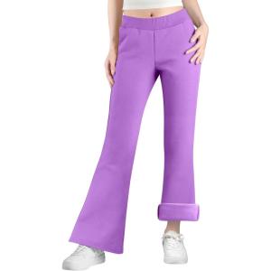 imageBIG ELEPHANT Girls Fleece Flared Dress Pants  Soft Bell Bottom Uniform Pants with Pockets for School or Daily WearPurple