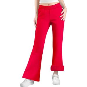 imageBIG ELEPHANT Girls Fleece Flared Dress Pants  Soft Bell Bottom Uniform Pants with Pockets for School or Daily WearRed