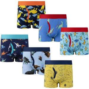imageBIG ELEPHANT Boys Boxer Briefs 6Pack  100 Cotton Toddler Underwear Soft ampamp BreathableOrange Dinosaur