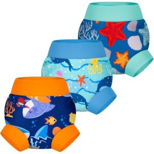 imageBIG ELEPHANT Baby Swim Diapers 3Pack  Reusable Waterproof Swim Pants for Boys and Girls Soft Breathable Swimwear for PoolBlue Shells
