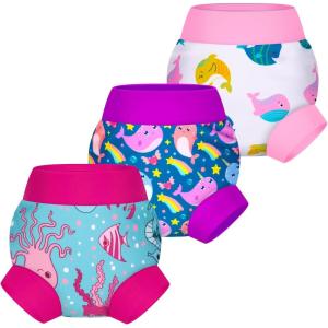 imageBIG ELEPHANT Baby Swim Diapers 3Pack  Reusable Waterproof Swim Pants for Boys and Girls Soft Breathable Swimwear for PoolDolphin Purple