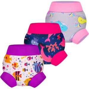 imageBIG ELEPHANT Baby Swim Diapers 3Pack  Reusable Waterproof Swim Pants for Boys and Girls Soft Breathable Swimwear for PoolPink Shark