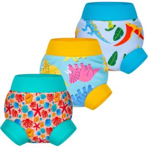 imageBIG ELEPHANT Baby Swim Diapers 3Pack  Reusable Waterproof Swim Pants for Boys and Girls Soft Breathable Swimwear for PoolYellow Rhino