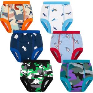 imageBIG ELEPHANT 6Pack Potty Training Pants  100 Cotton Absorbent Toddler Underwear for Boys and Girls 12M10YGreen Dinosaur