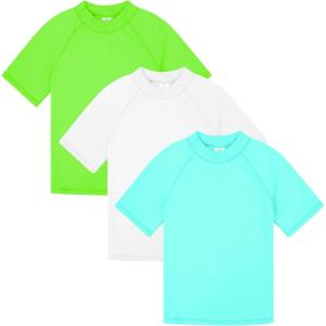 image:imageBIG ELEPHANT 3 Pack Kids Short Sleeve Rash Guard Shirt UPF 50 Protection Swimwear Quick Dry Swim TShirts Youth RashguardNeon GreenGreenWhite