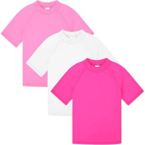 image:imageBIG ELEPHANT 3 Pack Kids Short Sleeve Rash Guard Shirt UPF 50 Protection Swimwear Quick Dry Swim TShirts Youth RashguardRose RedWhitePink