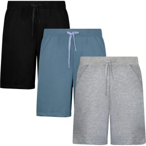 image:imageBIG ELEPHANT Boys Athletic Shorts 3 Pack Cotton Gym Shorts with Pockets Elastic Waist Drawstring for School Sports and PlayBlackLight GrayAqua Blue