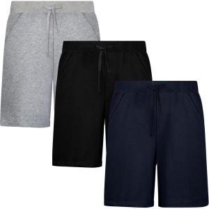 image:imageBIG ELEPHANT Boys Athletic Shorts 3 Pack Cotton Gym Shorts with Pockets Elastic Waist Drawstring for School Sports and PlayBlackLight GrayNavy Blue