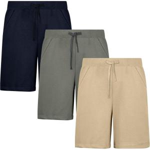 image:imageBIG ELEPHANT Boys Athletic Shorts 3 Pack Cotton Gym Shorts with Pockets Elastic Waist Drawstring for School Sports and PlayNavy BlueDeep Lichen Green Khaki