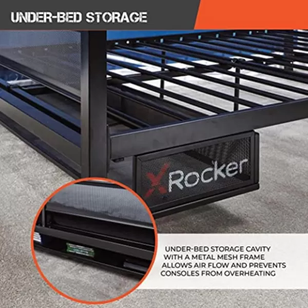 X Rocker Basecamp Gaming Bed, Rotating TV Mount with Vented Console Storage, Metal Mesh Frame, 2111101, 80.63" x 41.3" x 42.8", Twin Size, Black