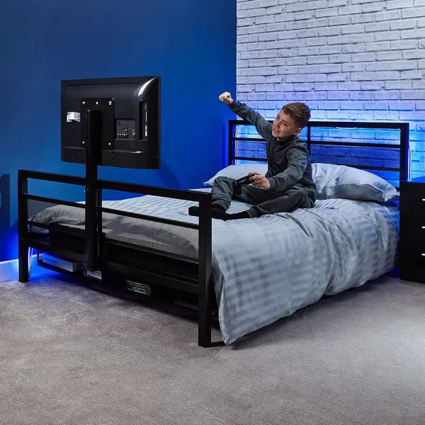 X Rocker Basecamp Gaming Bed, Rotating TV Mount with Vented Console Storage, Metal Mesh Frame, 2111101, 80.63" x 41.3" x 42.8", Twin Size, Black