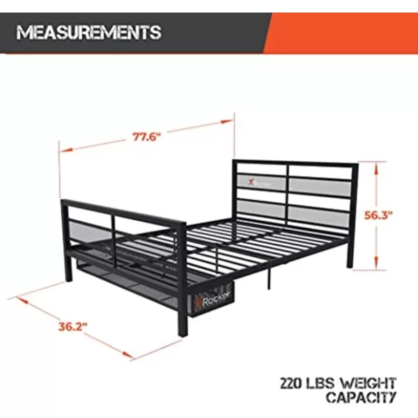 X Rocker Basecamp Gaming Bed, Rotating TV Mount with Vented Console Storage, Metal Mesh Frame, 2111101, 80.63" x 41.3" x 42.8", Twin Size, Black
