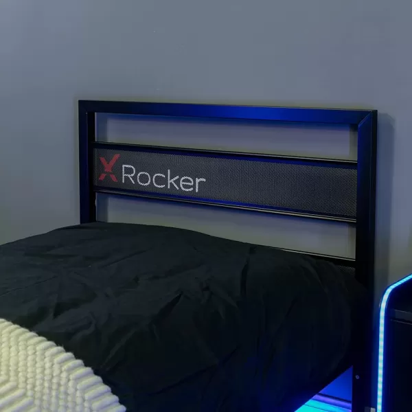 X Rocker Basecamp Gaming Bed, Rotating TV Mount with Vented Console Storage, Metal Mesh Frame, 2111101, 80.63" x 41.3" x 42.8", Twin Size, Black