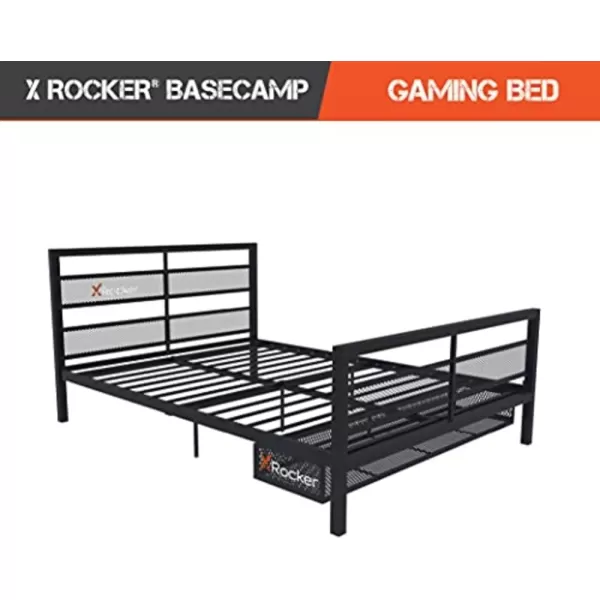 X Rocker Basecamp Gaming Bed, Rotating TV Mount with Vented Console Storage, Metal Mesh Frame, 2111101, 80.63" x 41.3" x 42.8", Twin Size, Black