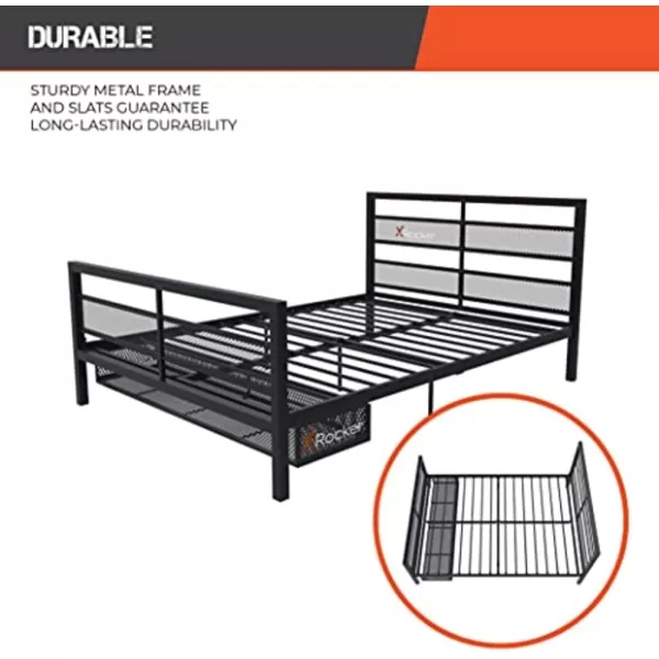 X Rocker Basecamp Gaming Bed, Rotating TV Mount with Vented Console Storage, Metal Mesh Frame, 2111101, 80.63" x 41.3" x 42.8", Twin Size, Black