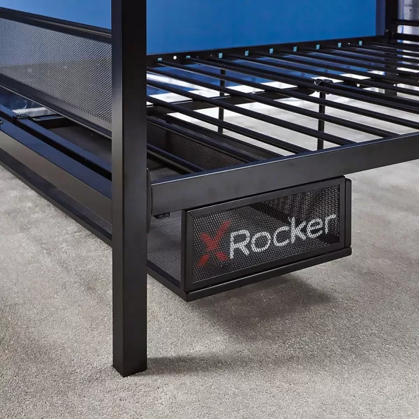 X Rocker Basecamp Gaming Bed, Rotating TV Mount with Vented Console Storage, Metal Mesh Frame, 2111101, 80.63" x 41.3" x 42.8", Twin Size, Black