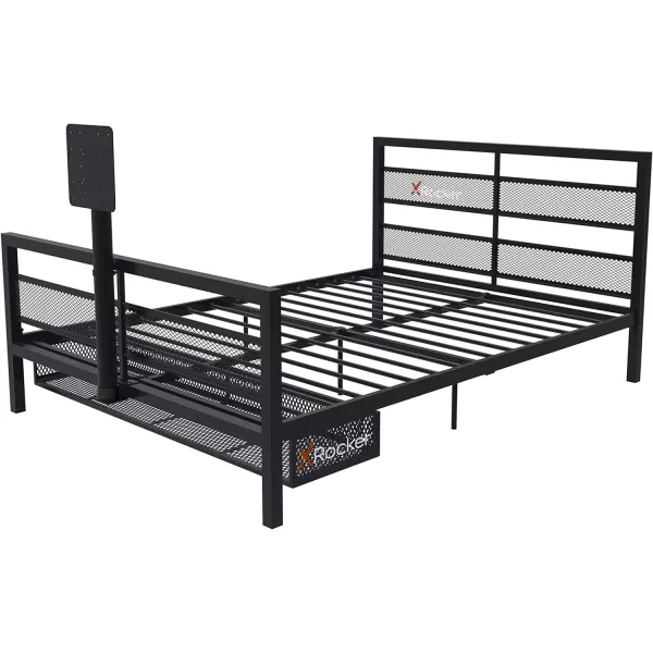 X Rocker Basecamp Gaming Bed, Rotating TV Mount with Vented Console Storage, Metal Mesh Frame, 2111101, 80.63" x 41.3" x 42.8", Twin Size, Black