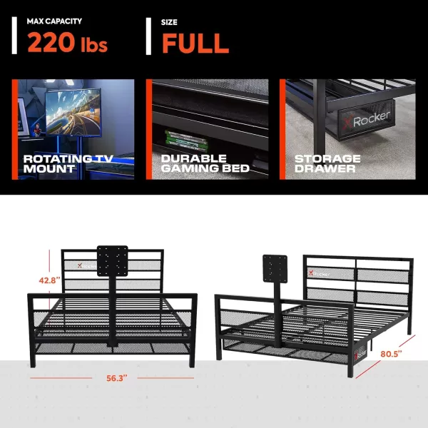 X Rocker Basecamp Gaming Bed, Rotating TV Mount with Vented Console Storage, Metal Mesh Frame, 2111101, 80.63" x 41.3" x 42.8", Twin Size, Black