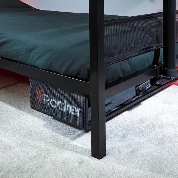 X Rocker Basecamp Gaming Bed, Rotating TV Mount with Vented Console Storage, Metal Mesh Frame, 2111101, 80.63" x 41.3" x 42.8", Twin Size, Black
