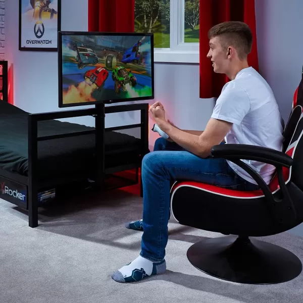 X Rocker Basecamp Gaming Bed, Rotating TV Mount with Vented Console Storage, Metal Mesh Frame, 2111101, 80.63" x 41.3" x 42.8", Twin Size, Black