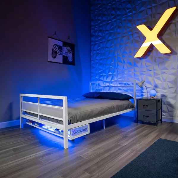 X Rocker Basecamp Gaming Bed, Rotating TV Mount with Vented Console Storage, Metal Mesh Frame, 2111101, 80.63" x 41.3" x 42.8", Twin Size, Black
