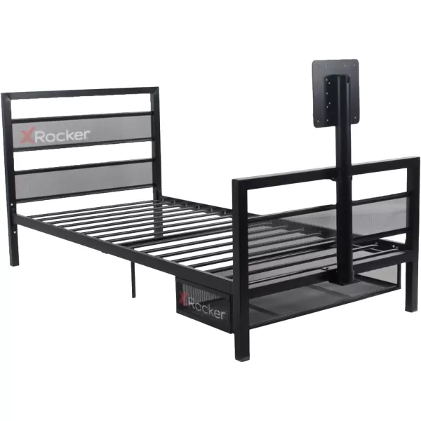 X Rocker Basecamp Gaming Bed, Rotating TV Mount with Vented Console Storage, Metal Mesh Frame, 2111101, 80.63" x 41.3" x 42.8", Twin Size, Black