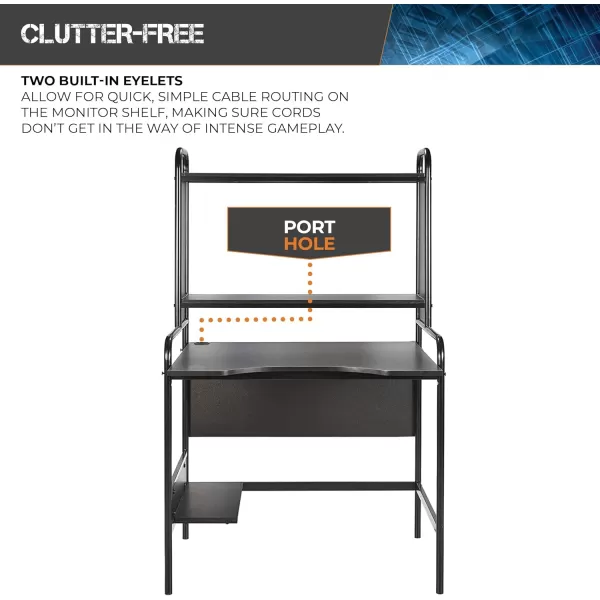 X Rocker Icarus Gaming Desk, with 2 Cable Management Port Holes, Shelf, Steel Frame, 0724401, 35.4" x 29.1" x 57.5", Black
