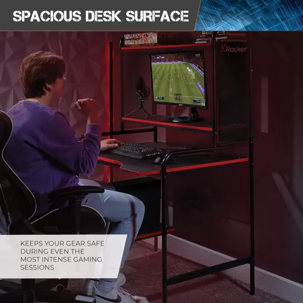 X Rocker Icarus Gaming Desk, with 2 Cable Management Port Holes, Shelf, Steel Frame, 0724401, 35.4" x 29.1" x 57.5", Black
