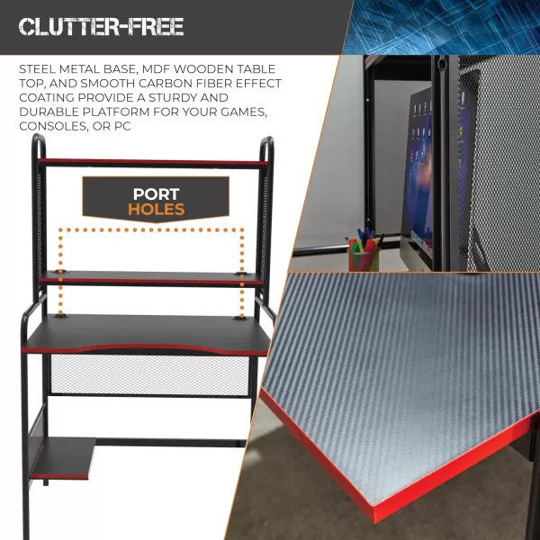 X Rocker Icarus Gaming Desk, with 2 Cable Management Port Holes, Shelf, Steel Frame, 0724401, 35.4" x 29.1" x 57.5", Black
