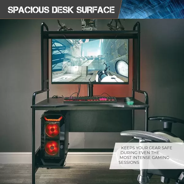X Rocker Icarus Gaming Desk, with 2 Cable Management Port Holes, Shelf, Steel Frame, 0724401, 35.4" x 29.1" x 57.5", Black