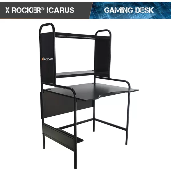 X Rocker Icarus Gaming Desk, with 2 Cable Management Port Holes, Shelf, Steel Frame, 0724401, 35.4" x 29.1" x 57.5", Black