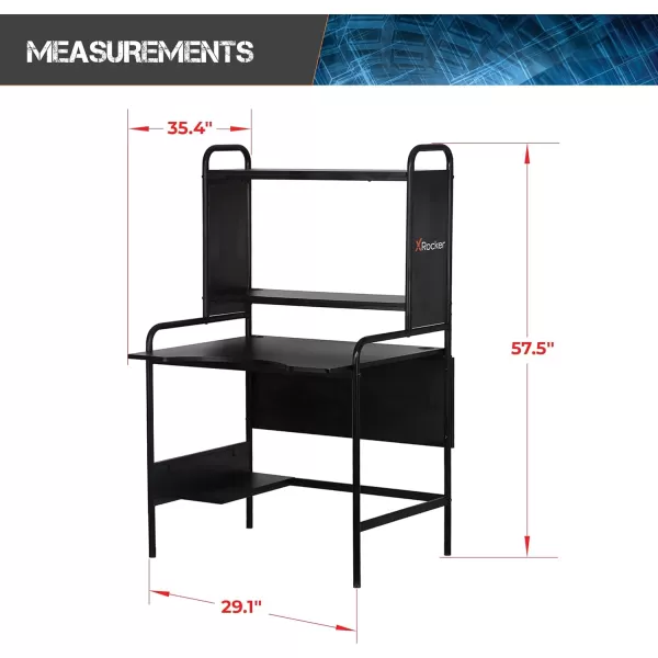 X Rocker Icarus Gaming Desk, with 2 Cable Management Port Holes, Shelf, Steel Frame, 0724401, 35.4" x 29.1" x 57.5", Black