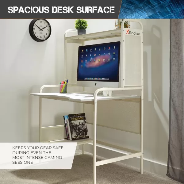 X Rocker Icarus Gaming Desk, with 2 Cable Management Port Holes, Shelf, Steel Frame, 0724401, 35.4" x 29.1" x 57.5", Black