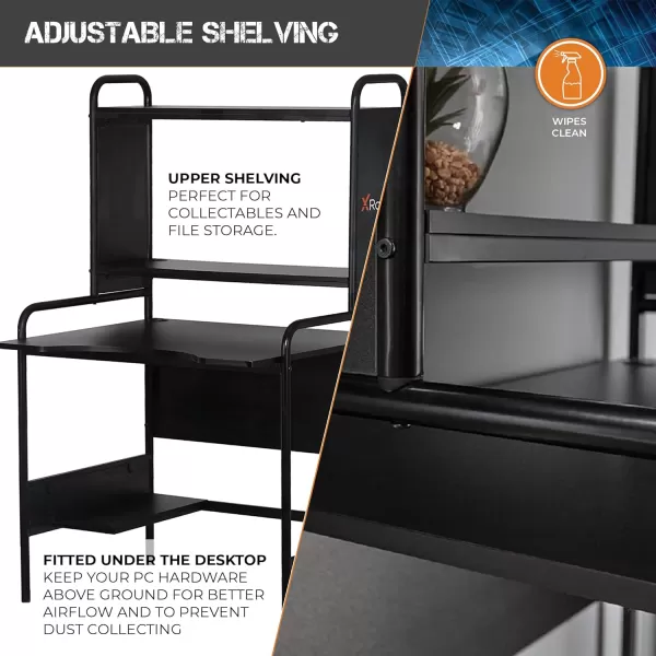X Rocker Icarus Gaming Desk, with 2 Cable Management Port Holes, Shelf, Steel Frame, 0724401, 35.4" x 29.1" x 57.5", Black