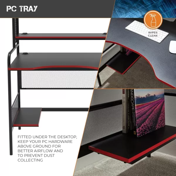 X Rocker Icarus Gaming Desk, with 2 Cable Management Port Holes, Shelf, Steel Frame, 0724401, 35.4" x 29.1" x 57.5", Black
