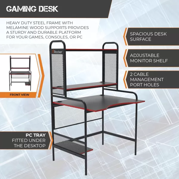 X Rocker Icarus Gaming Desk, with 2 Cable Management Port Holes, Shelf, Steel Frame, 0724401, 35.4" x 29.1" x 57.5", Black