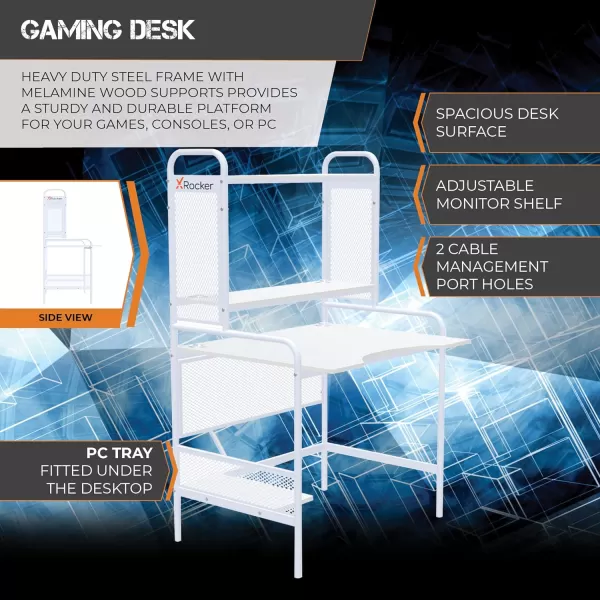X Rocker Icarus Gaming Desk, with 2 Cable Management Port Holes, Shelf, Steel Frame, 0724401, 35.4" x 29.1" x 57.5", Black