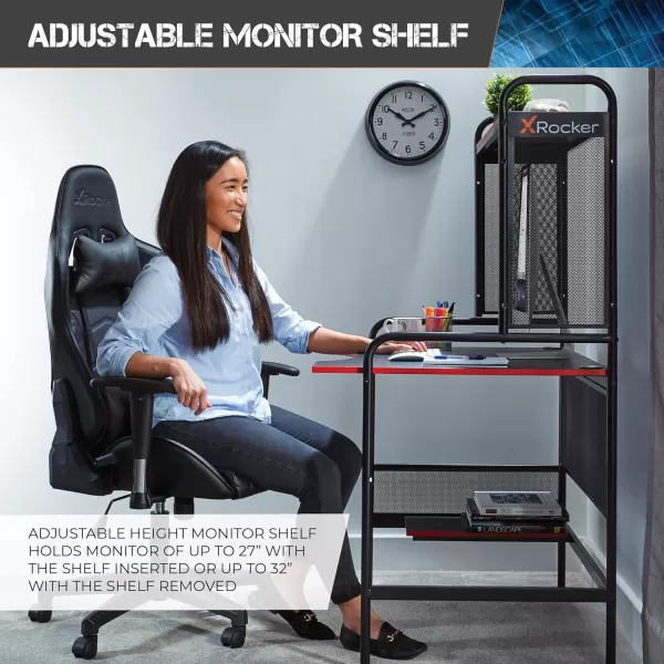 X Rocker Icarus Gaming Desk, with 2 Cable Management Port Holes, Shelf, Steel Frame, 0724401, 35.4" x 29.1" x 57.5", Black