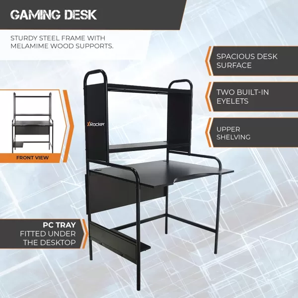 X Rocker Icarus Gaming Desk, with 2 Cable Management Port Holes, Shelf, Steel Frame, 0724401, 35.4" x 29.1" x 57.5", Black
